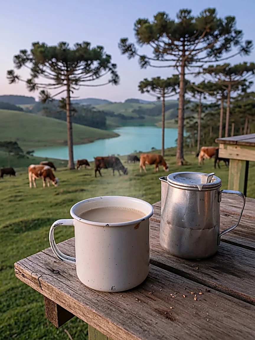 Café com leite da ordenha