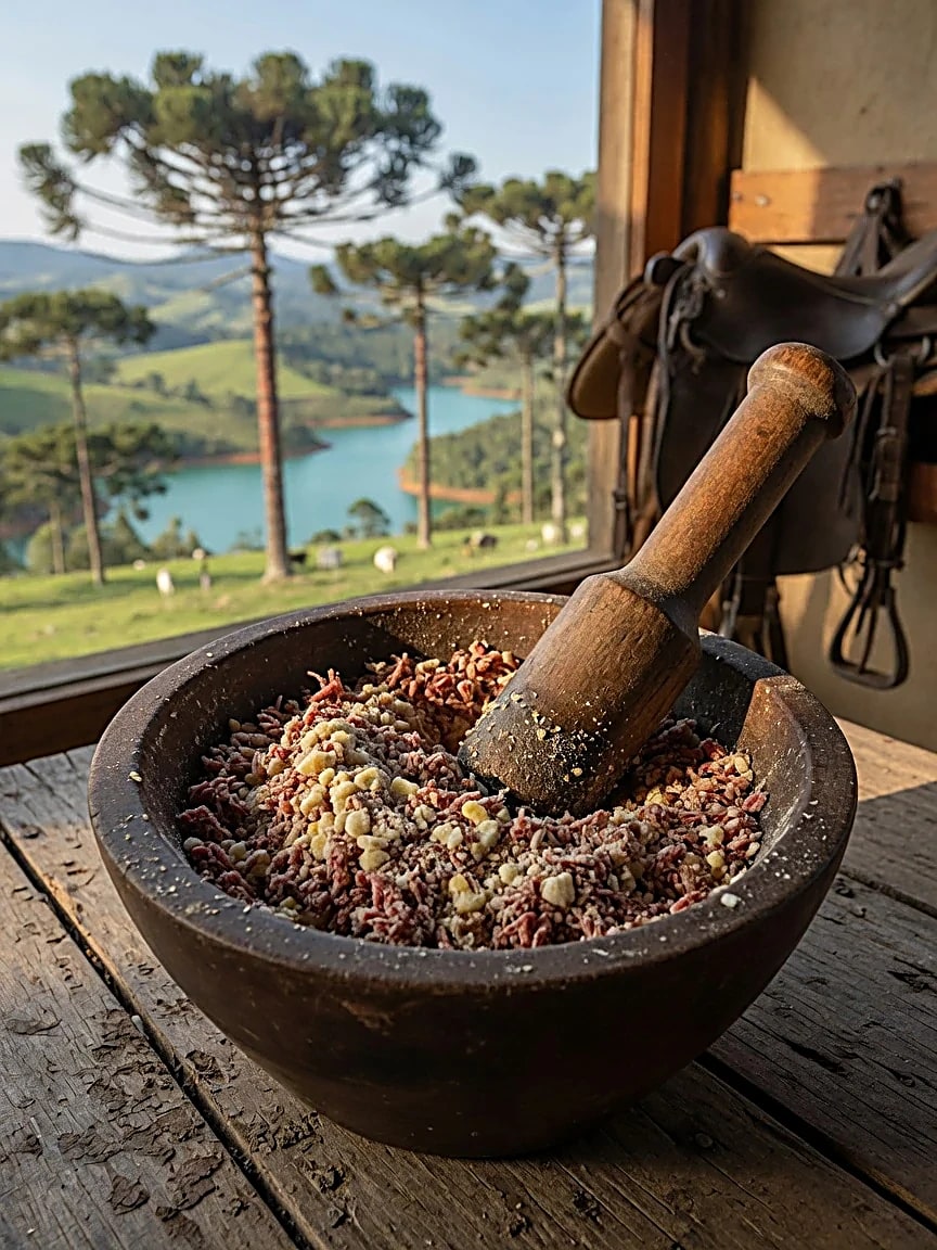 Paçoca de charque no pilão