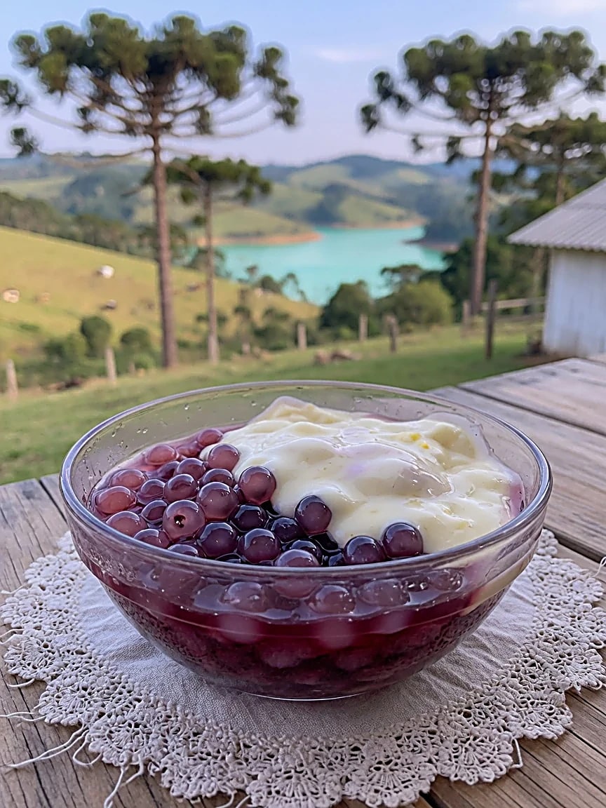Sagu de vinho com creme